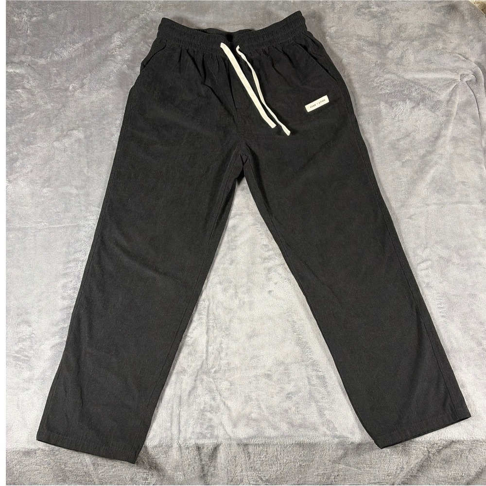 Manfinity Mens Black Corduroy Drawstring Pants Straight Leg Size L Constitution
